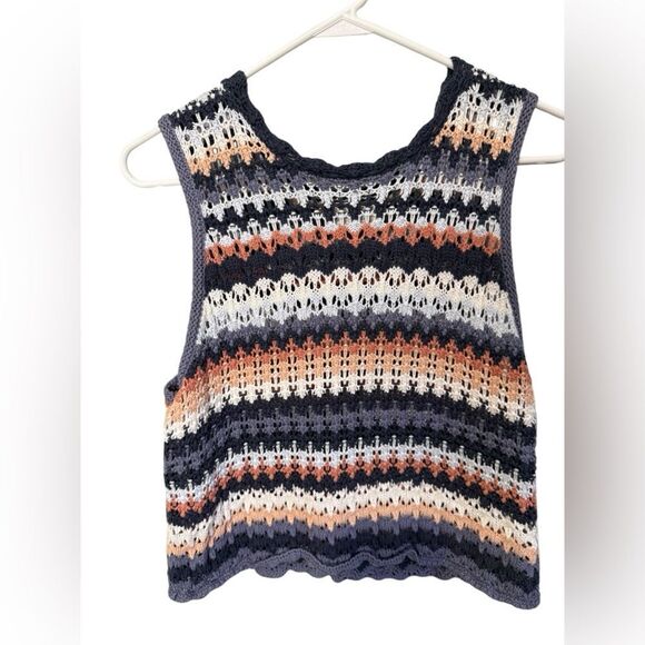 Universal Thread Tops - Universal Thread Crochet Knit Tank Top Striped Boho Cottagecore Size L